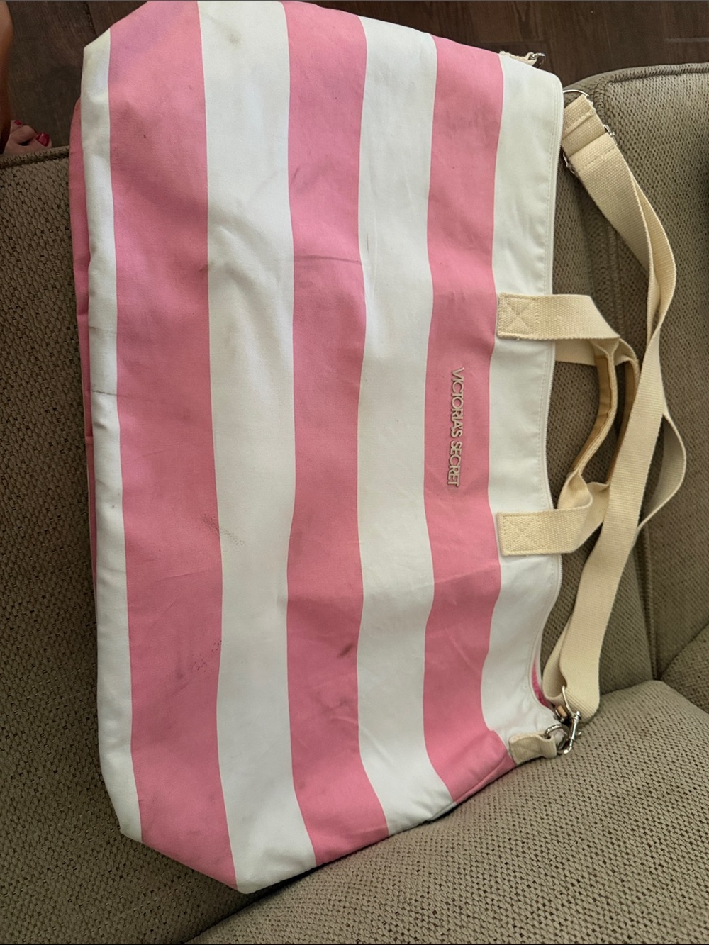 Victoria's Secret Pink and White Striped Canvas Tote